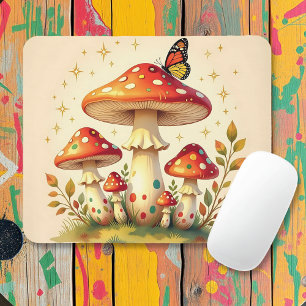 Cottage Core Vintage Paddenstoelen en Vlinder Muismat