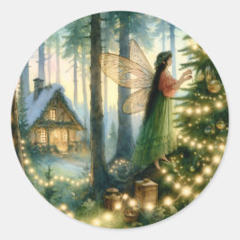 Cottage Core Whimsical Kerstmis Ronde Sticker