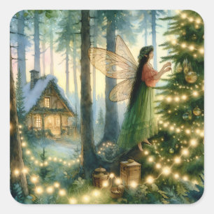 Cottage Core Whimsical Kerstmis Vierkante Sticker