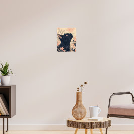 Cottage core Zwarte Kat Botanische Bloemen Digital Poster