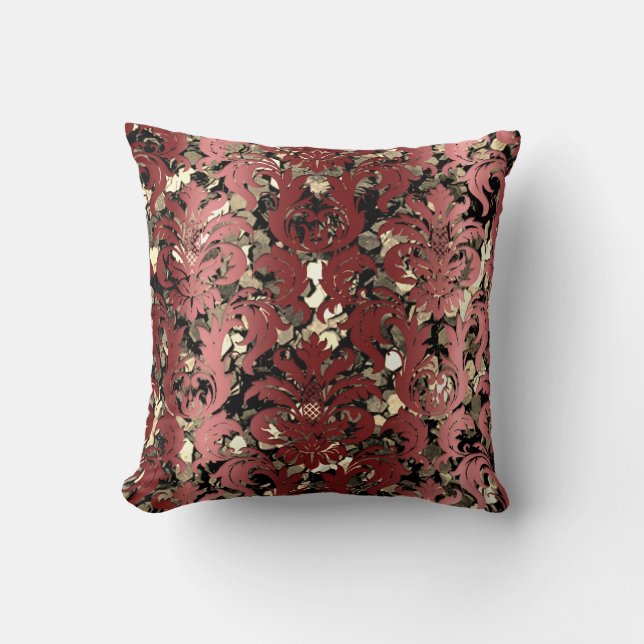 Cottage Damask Royal Sepia Gold Black Burgundy Kussen (Voorkant)