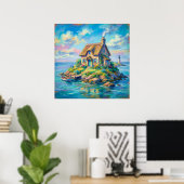 Cottage Eiland - Pastel Illustratie Stijl Kunst Poster (Thuiskantoor)