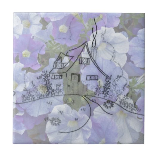 Cottage Embroidery & Petunias Tegeltje (Voorkant)