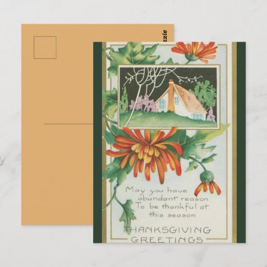 Cottage en Chrysanten Thanksgiving Briefkaart (Voorkant / Achterkant)