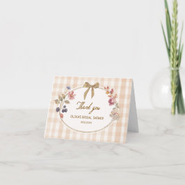 Cottage Fall in Love Gingham Bruiloftsborrel Bedankkaart