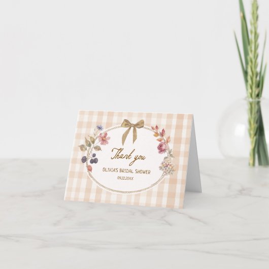 Cottage Fall in Love Gingham Bruiloftsborrel Bedankkaart (Voorkant)