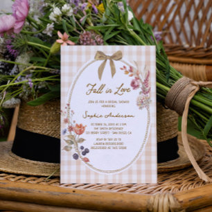 Cottage Fall in Love Gingham Bruiloftsborrel Kaart