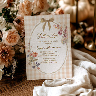 Cottage Fall in Love Gingham Bruiloftsborrel Kaart
