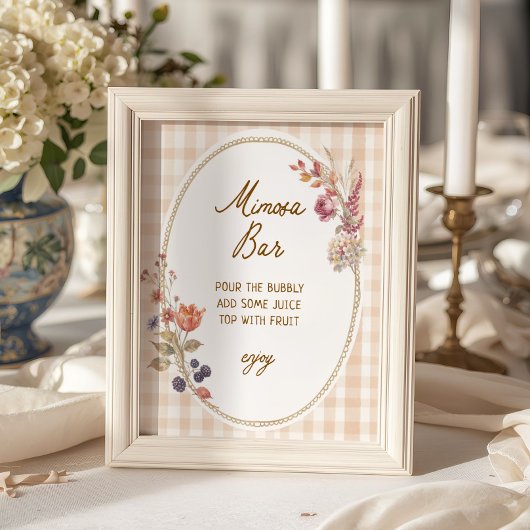 Cottage Fall in Love Gingham Mimosa Bar Poster