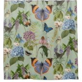 Cottage Floral Sage Botanische Vlinder  Douchegordijn (Voorkant)