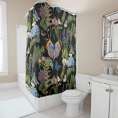 Cottage Floral Zwart Botanische Vlinder  Douchegordijn (In situ)