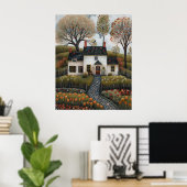 Cottage Folk Art Oil Painting Poster (Thuiskantoor)