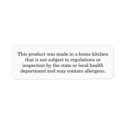Cottage Food Law Label (Voorkant)