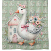 Cottage Gans Bloemstuk Huisscène Douchegordijn (Voorkant)