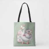 Cottage Gans Bloemstuk Huisscène Tote Bag (Voorkant)