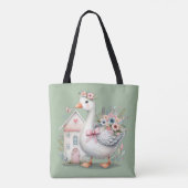 Cottage Gans Bloemstuk Huisscène Tote Bag (Achterkant)