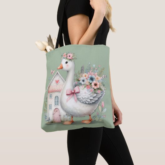 Cottage Gans Bloemstuk Huisscène Tote Bag (Dichtbij)