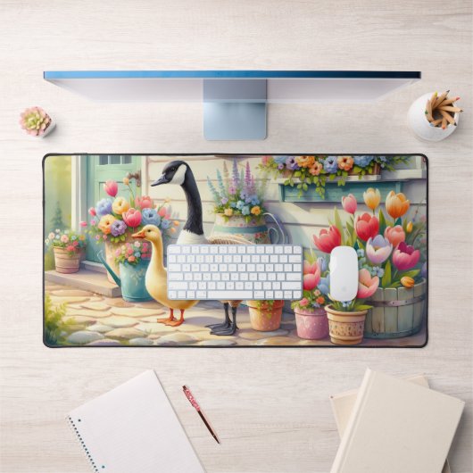 Cottage Garden Geese Spring Illustration Bureaumat (Kantoor 1)