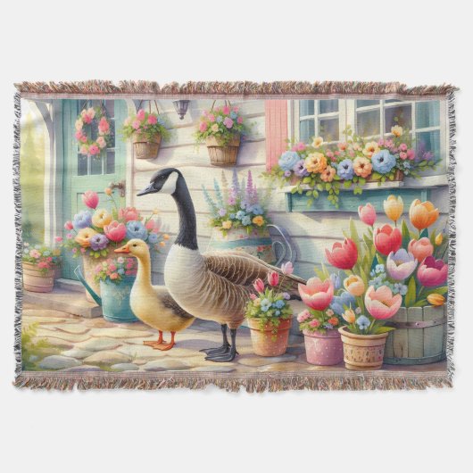 Cottage Garden Geese Spring Illustration Deken (Voorkant)