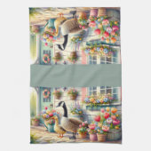 Cottage Garden Geese Spring Illustration Theedoek (Verticaal)