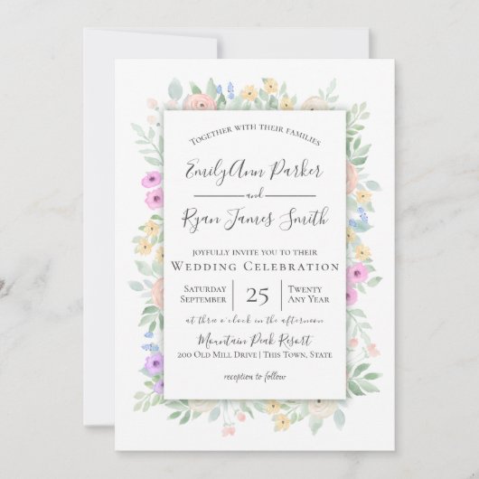 Cottage Garden Kleurrijke Bloemen Lijst bruiloft Kaart (Voorkant)