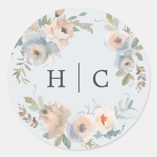 Cottage Garden Pastel Blauw Perzik Koraal Ronde Sticker (Voorkant)