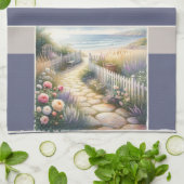 Cottage Garden Path naar het Zee Theedoek (Gevouwen)