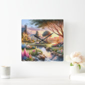 Cottage Garden Stream at Sunset Vierkante Klok (Huis)