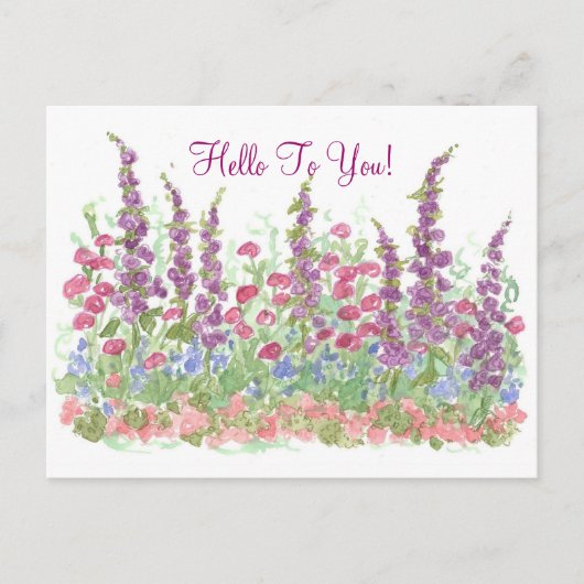 Cottage Garden Waterverf Hallo Flowers Briefkaart (Voorkant)