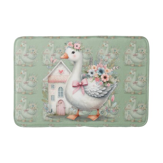 Cottage Goose Floral House Scene Badmat (Voorkant)