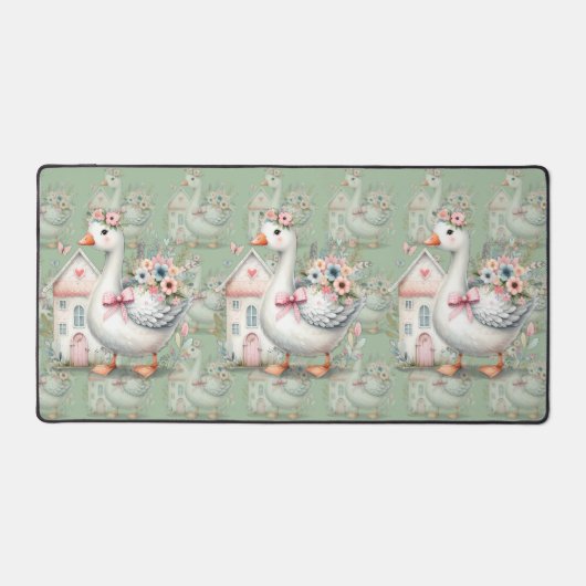 Cottage Goose Floral House Scene Bureaumat (Voorkant)