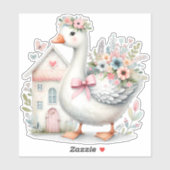 Cottage Goose Floral House Scene Sticker (Vel)