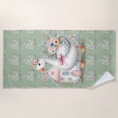 Cottage Goose Floral House Scene Strandlaken (Voorkant)