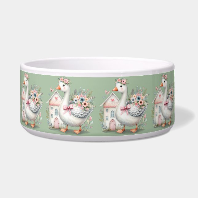 Cottage Goose Floral House Scene Voerbakje (Voorkant)