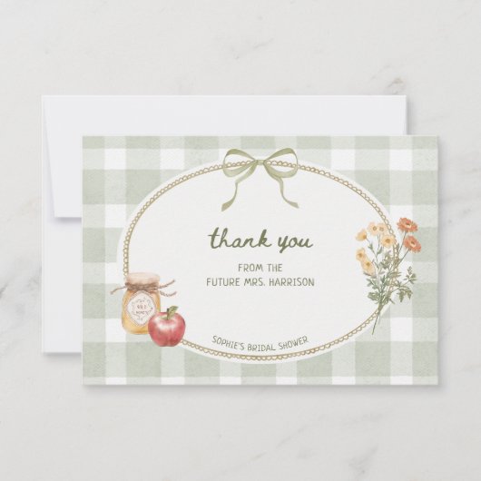 Cottage Groen Lint Kader Bruidsfeest Bedankkaart (Voorkant)