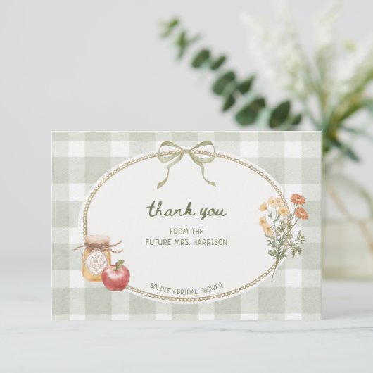 Cottage Groen Lint Kader Bruidsfeest Bedankkaart (Staand voorkant)