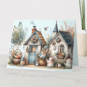 Cottage Haven Bloemrijke Huizen Illustratie Bedankkaart