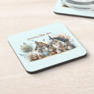 Cottage Haven Bloemrijke Huizen Illustratie Bier Onderzetter