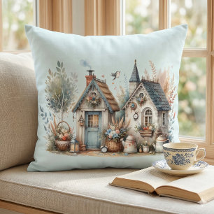 Cottage Haven Bloemrijke Huizen Illustratie Kussen