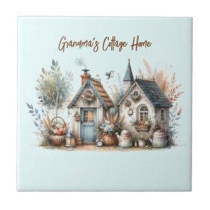 Cottage Haven Bloemrijke Huizen Illustratie Tegeltje