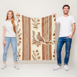 Cottage Hen Toile Terracotta Bloempatroon Fleece Deken