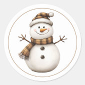 Cottage Hygge Snowman Ronde Sticker (Voorkant)