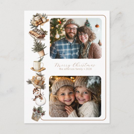 Cottage Hygge Twee foto kerst Feestdagenkaart (Voorkant)