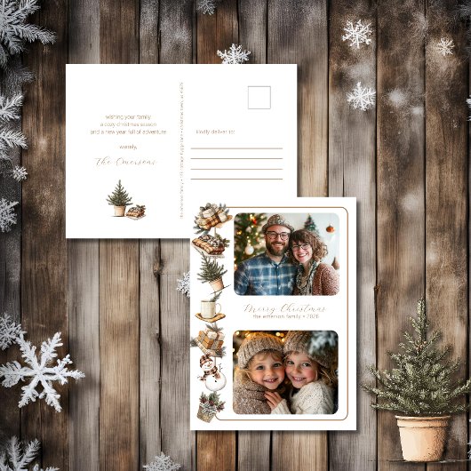 Cottage Hygge Twee foto kerst Feestdagenkaart