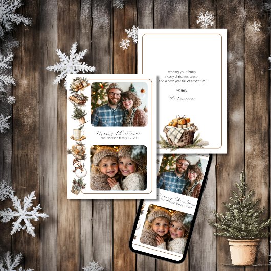 Cottage Hygge Twee Foto Kerst Kaart