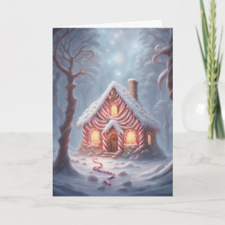 Cottage in het snoepstokkenbos Kerstmis Kaart