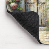 Cottage kat op houten bank muismat (Hoek)