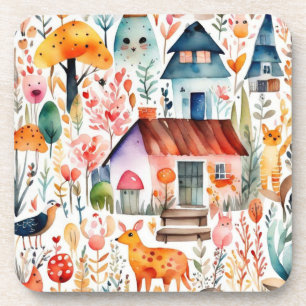 Cottage kern bloemenlandschap dieren huizen bier onderzetter