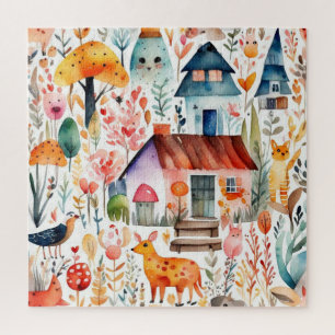 Cottage kern bloemenlandschap dieren huizen legpuzzel
