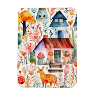 Cottage kern bloemenlandschap dieren huizen magneet